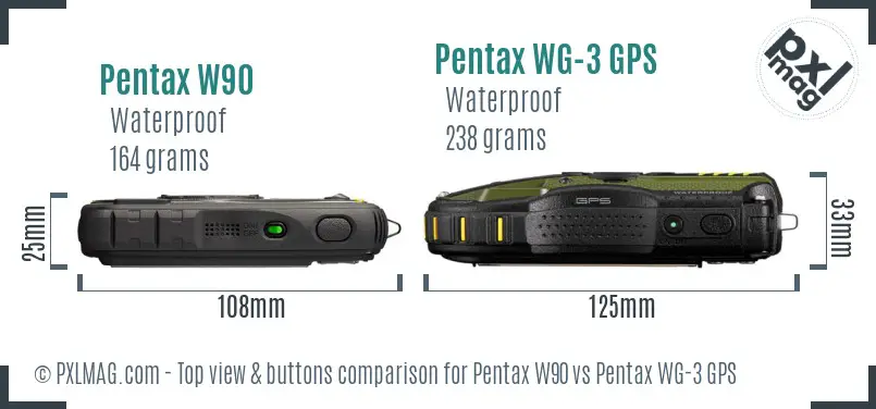 Pentax W90 vs Pentax WG-3 GPS top view buttons comparison