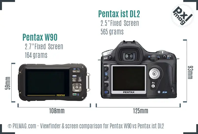 Pentax W90 vs Pentax ist DL2 Screen and Viewfinder comparison