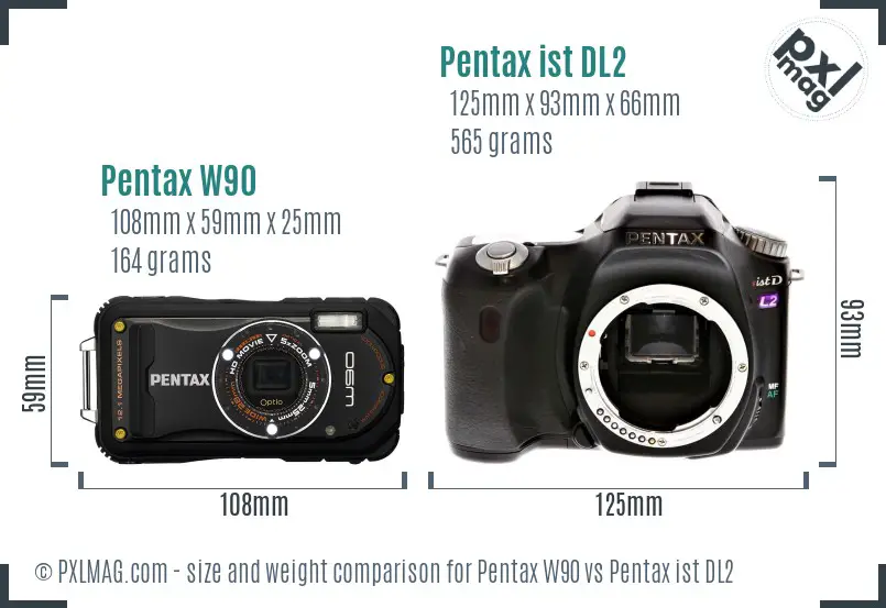 Pentax W90 vs Pentax ist DL2 size comparison