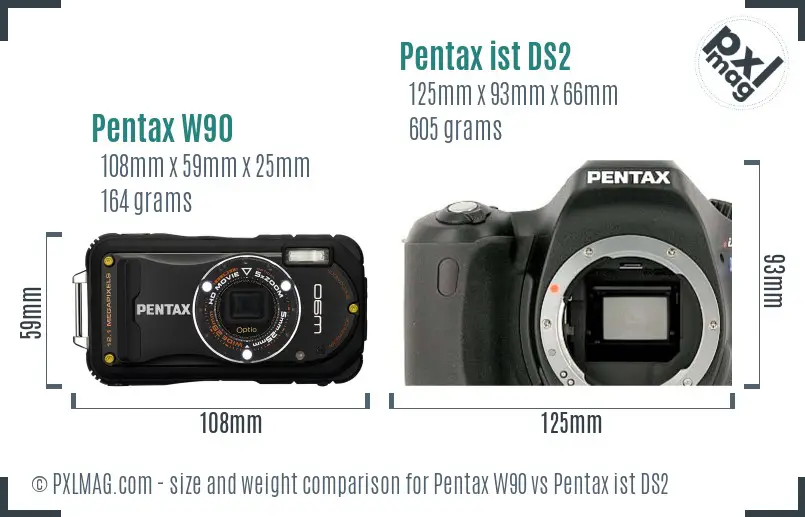 Pentax W90 vs Pentax ist DS2 size comparison