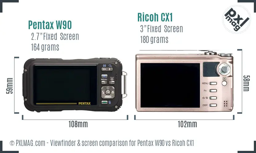 Pentax W90 vs Ricoh CX1 Screen and Viewfinder comparison