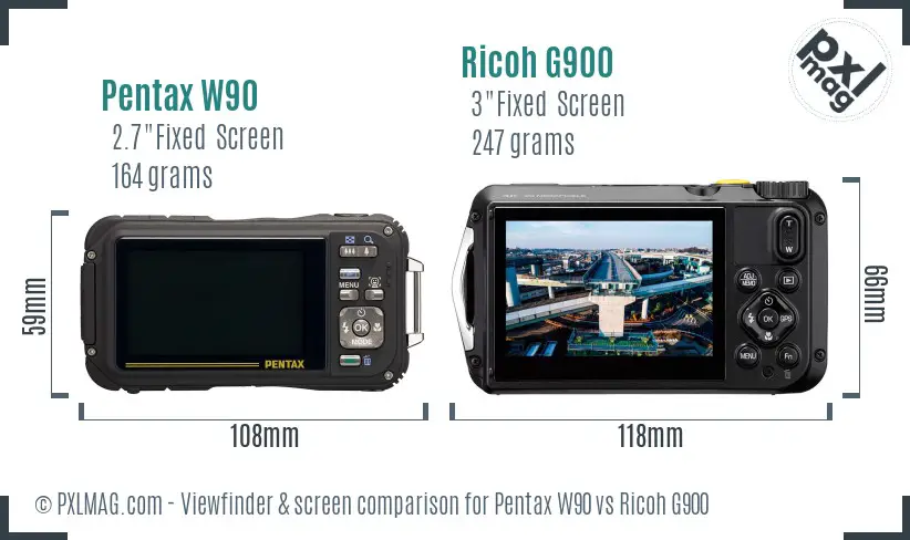 Pentax W90 vs Ricoh G900 Screen and Viewfinder comparison