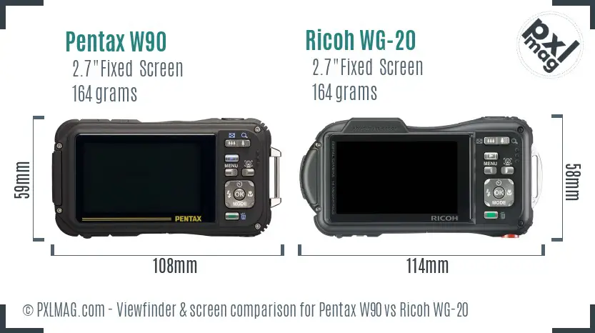 Pentax W90 vs Ricoh WG-20 Screen and Viewfinder comparison