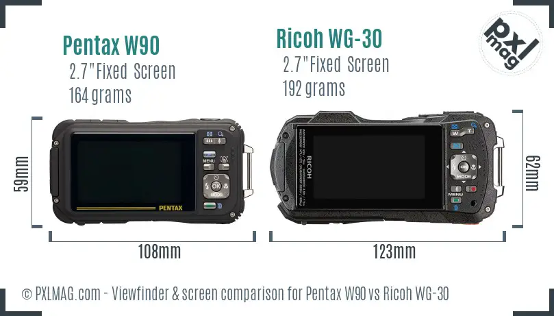 Pentax W90 vs Ricoh WG-30 Screen and Viewfinder comparison