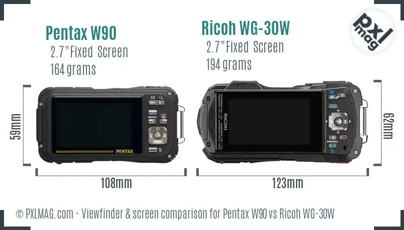 Pentax W90 vs Ricoh WG-30W Screen and Viewfinder comparison