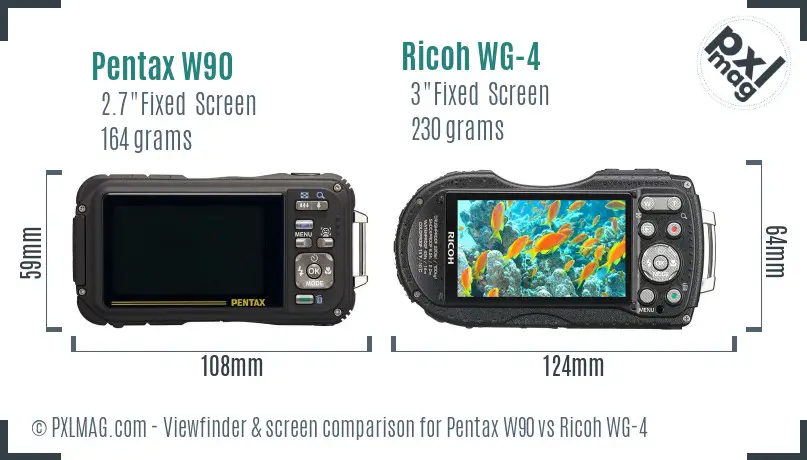 Pentax W90 vs Ricoh WG-4 Screen and Viewfinder comparison