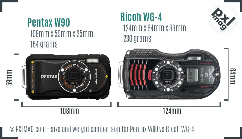 Pentax W90 vs Ricoh WG-4 size comparison