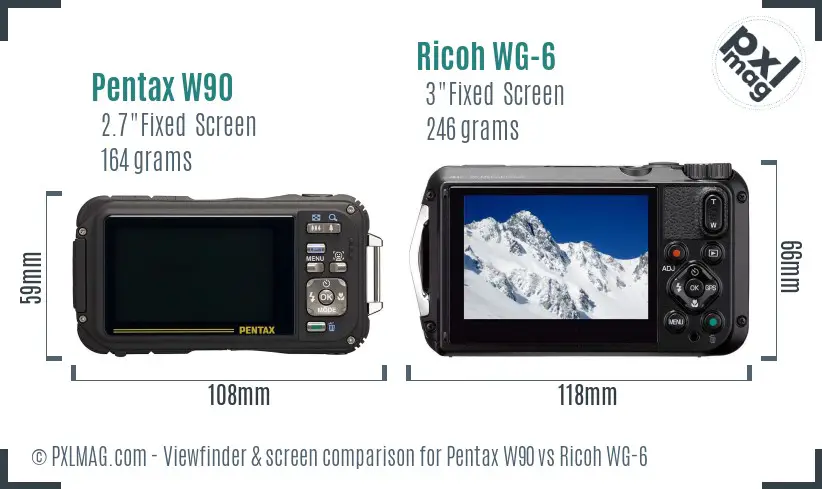 Pentax W90 vs Ricoh WG-6 Screen and Viewfinder comparison