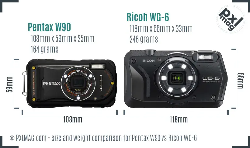 Pentax W90 vs Ricoh WG-6 size comparison