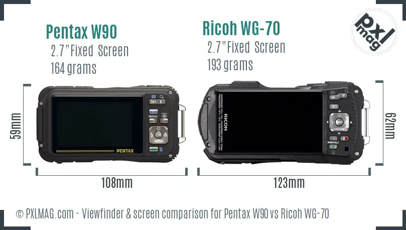Pentax W90 vs Ricoh WG-70 Screen and Viewfinder comparison