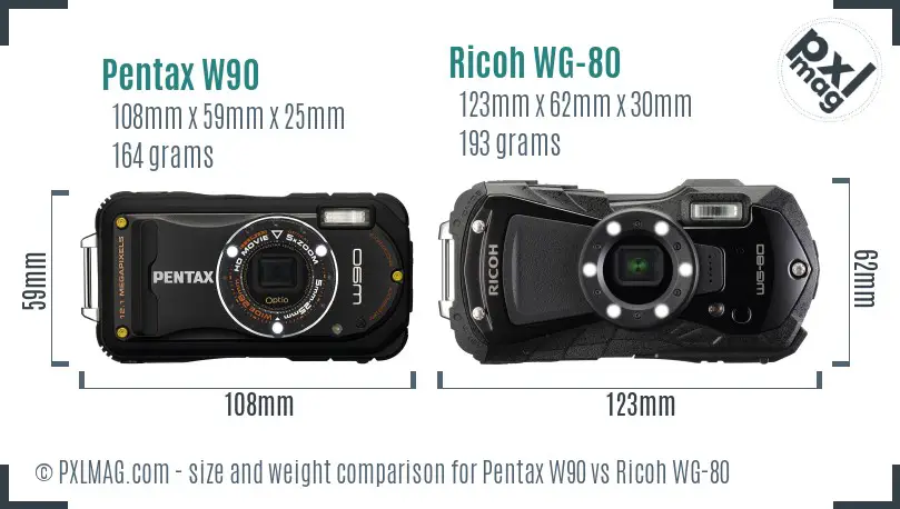 Pentax W90 vs Ricoh WG-80 size comparison Pentax W90 vs Ricoh WG-80 size comparison