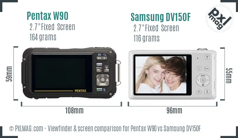 Pentax W90 vs Samsung DV150F Screen and Viewfinder comparison