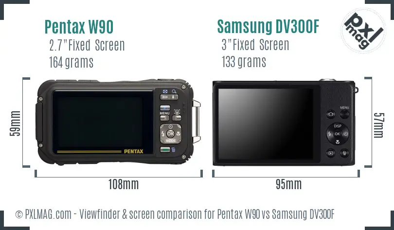 Pentax W90 vs Samsung DV300F Screen and Viewfinder comparison