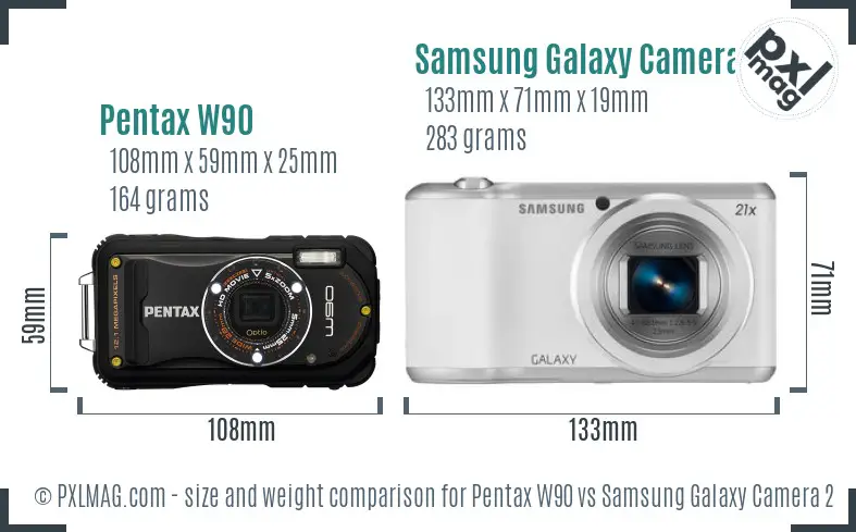 Pentax W90 vs Samsung Galaxy Camera 2 size comparison