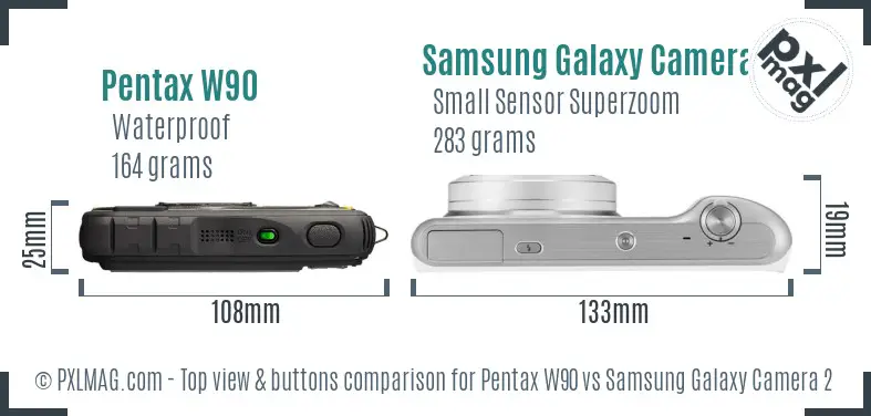 Pentax W90 vs Samsung Galaxy Camera 2 top view buttons comparison