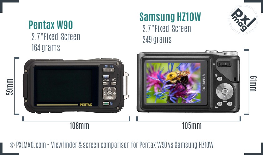 Pentax W90 vs Samsung HZ10W Screen and Viewfinder comparison