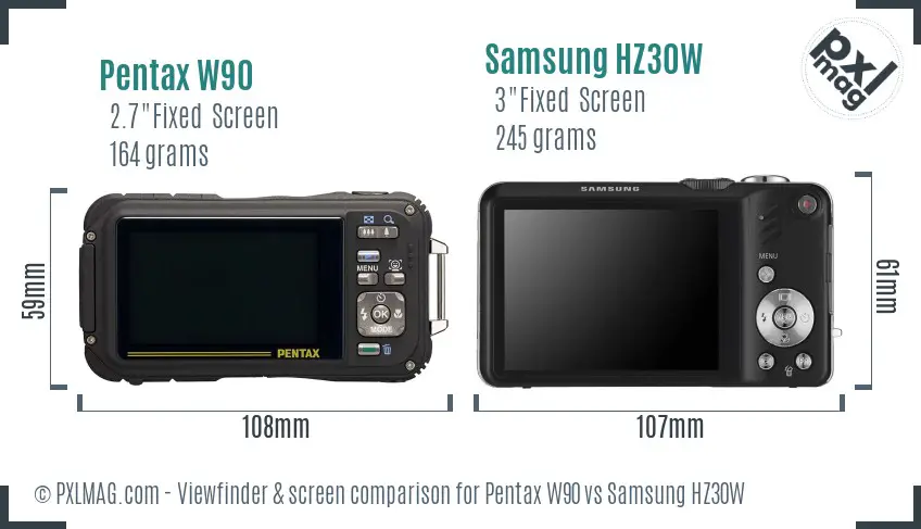 Pentax W90 vs Samsung HZ30W Screen and Viewfinder comparison