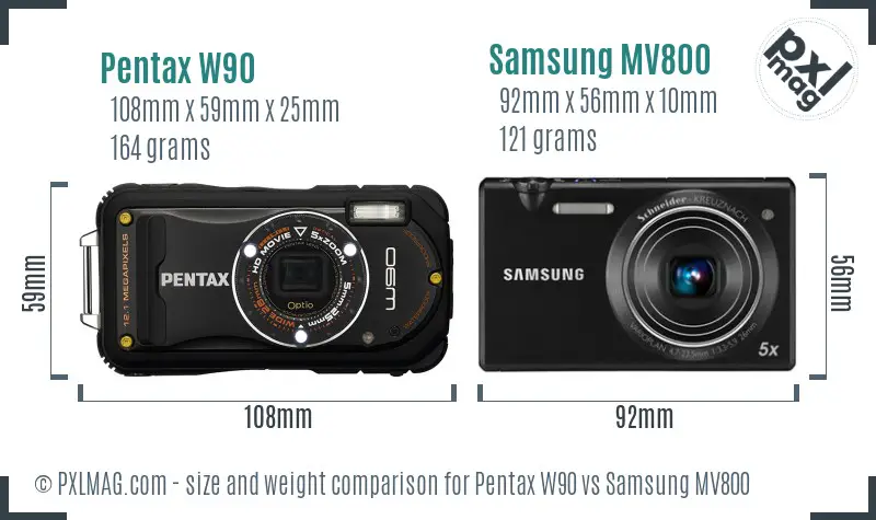 Pentax W90 vs Samsung MV800 size comparison Pentax W90 vs Samsung MV800 size comparison