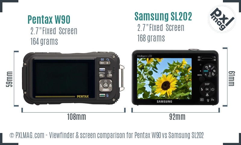 Pentax W90 vs Samsung SL202 Screen and Viewfinder comparison