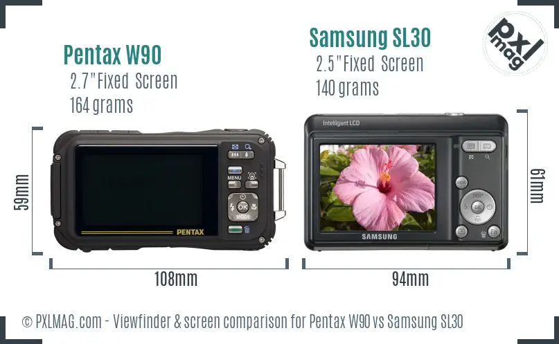Pentax W90 vs Samsung SL30 Screen and Viewfinder comparison