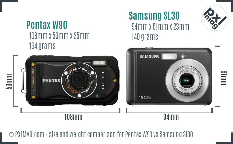 Pentax W90 vs Samsung SL30 size comparison