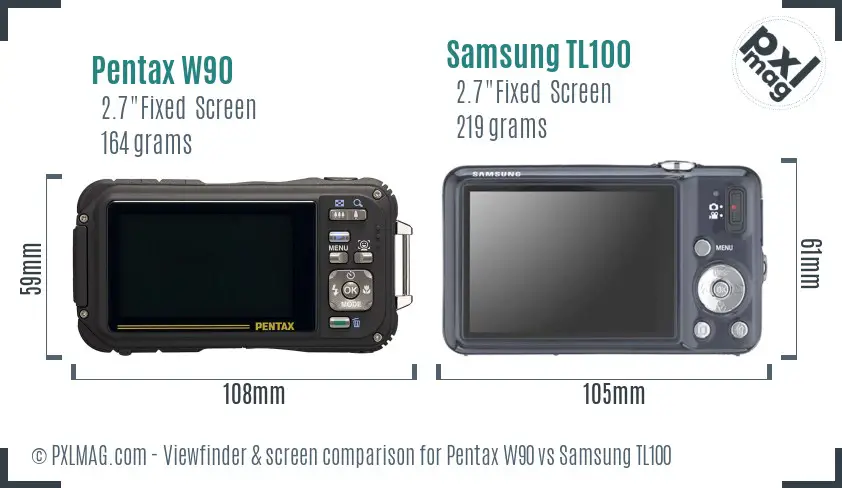Pentax W90 vs Samsung TL100 Screen and Viewfinder comparison
