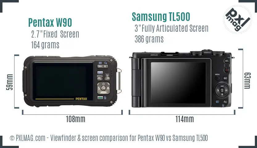 Pentax W90 vs Samsung TL500 Screen and Viewfinder comparison