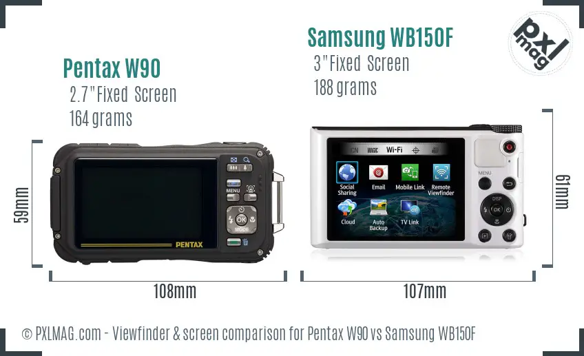 Pentax W90 vs Samsung WB150F Screen and Viewfinder comparison