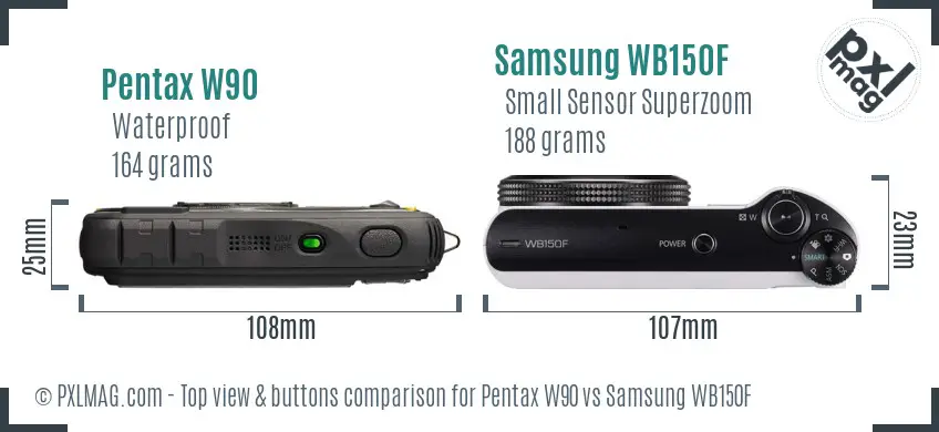 Pentax W90 vs Samsung WB150F top view buttons comparison