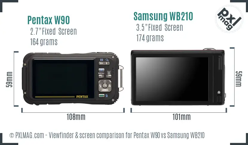 Pentax W90 vs Samsung WB210 Screen and Viewfinder comparison Pentax W90 vs Samsung WB210 Screen and Viewfinder comparison