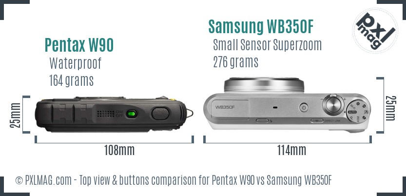 Pentax W90 vs Samsung WB350F top view buttons comparison