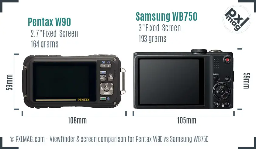 Pentax W90 vs Samsung WB750 Screen and Viewfinder comparison