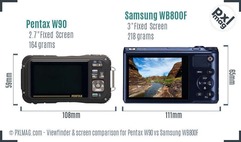 Pentax W90 vs Samsung WB800F Screen and Viewfinder comparison