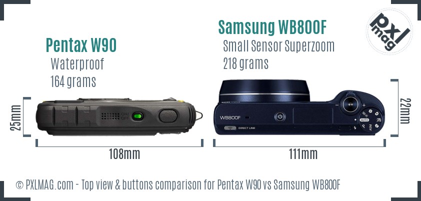 Pentax W90 vs Samsung WB800F top view buttons comparison