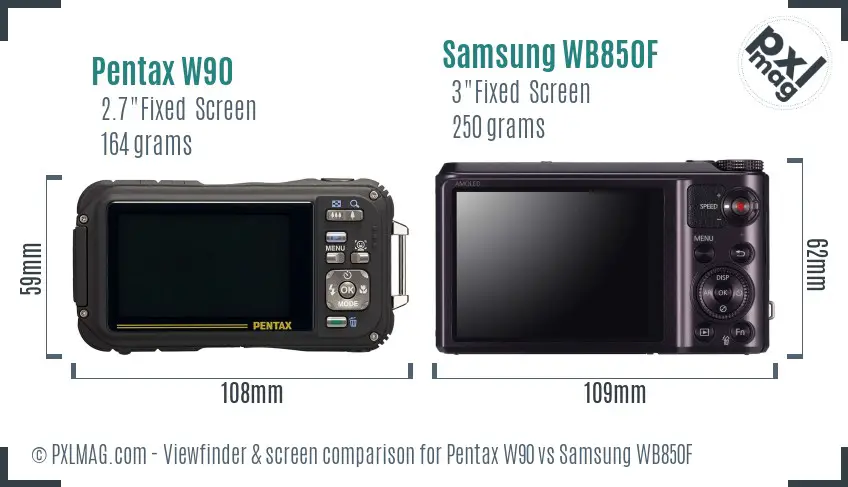Pentax W90 vs Samsung WB850F Screen and Viewfinder comparison