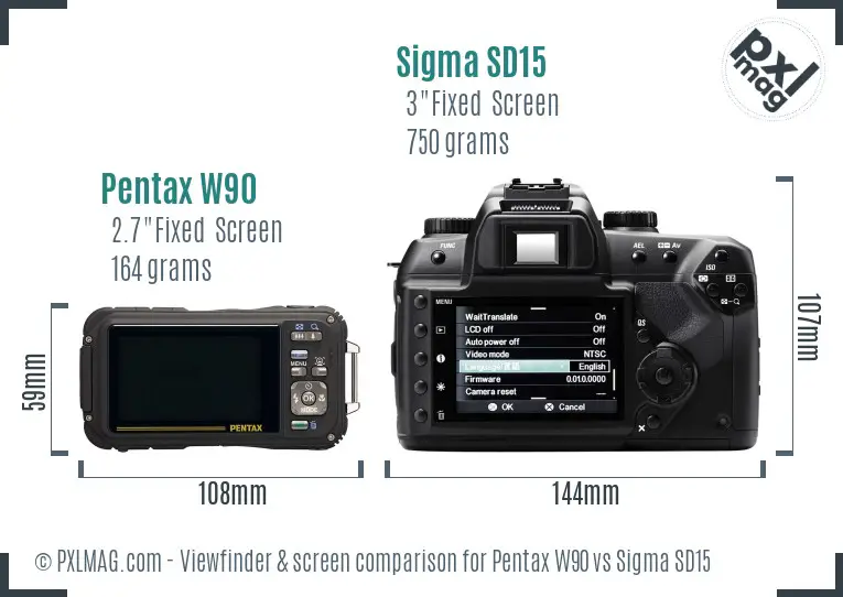 Pentax W90 vs Sigma SD15 Screen and Viewfinder comparison