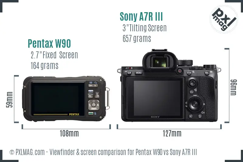 Pentax W90 vs Sony A7R III Screen and Viewfinder comparison