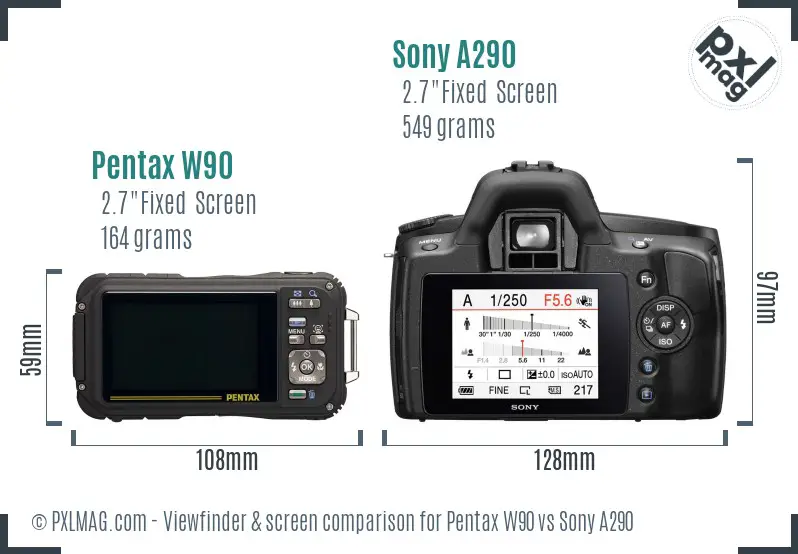 Pentax W90 vs Sony A290 Screen and Viewfinder comparison Pentax W90 vs Sony A290 Screen and Viewfinder comparison