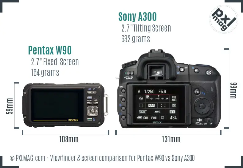 Pentax W90 vs Sony A300 Screen and Viewfinder comparison