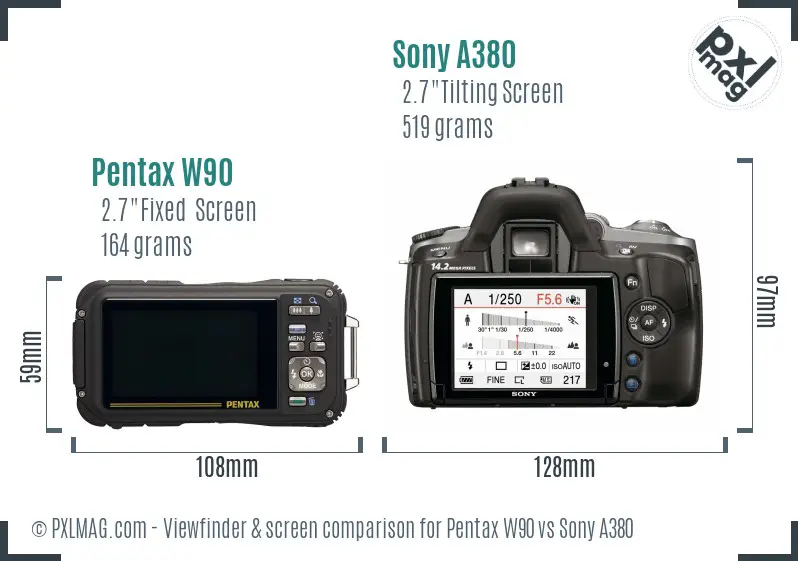 Pentax W90 vs Sony A380 Screen and Viewfinder comparison Pentax W90 vs Sony A380 Screen and Viewfinder comparison