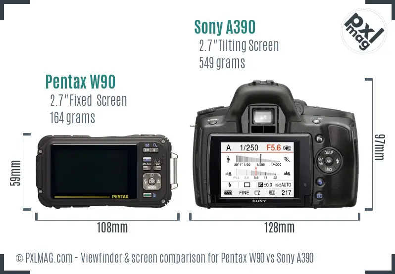 Pentax W90 vs Sony A390 Screen and Viewfinder comparison