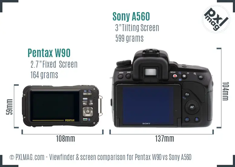 Pentax W90 vs Sony A560 Screen and Viewfinder comparison
