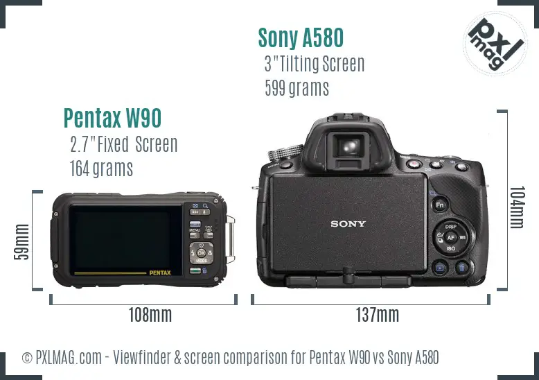 Pentax W90 vs Sony A580 Screen and Viewfinder comparison Pentax W90 vs Sony A580 Screen and Viewfinder comparison