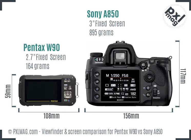 Pentax W90 vs Sony A850 Screen and Viewfinder comparison Pentax W90 vs Sony A850 Screen and Viewfinder comparison