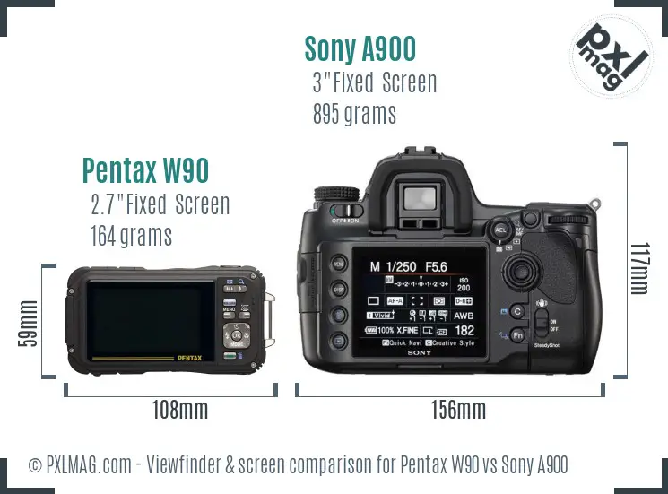 Pentax W90 vs Sony A900 Screen and Viewfinder comparison Pentax W90 vs Sony A900 Screen and Viewfinder comparison