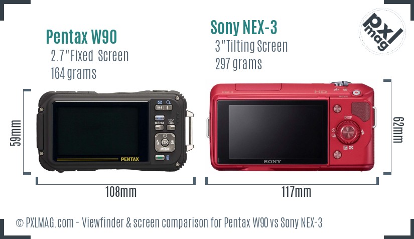 Pentax W90 vs Sony NEX-3 Screen and Viewfinder comparison