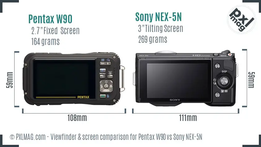 Pentax W90 vs Sony NEX-5N Screen and Viewfinder comparison