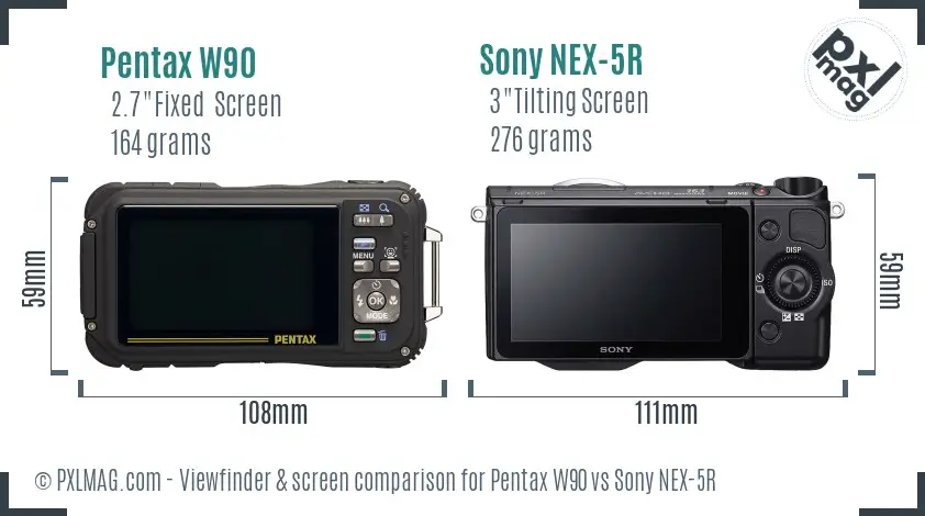Pentax W90 vs Sony NEX-5R Screen and Viewfinder comparison