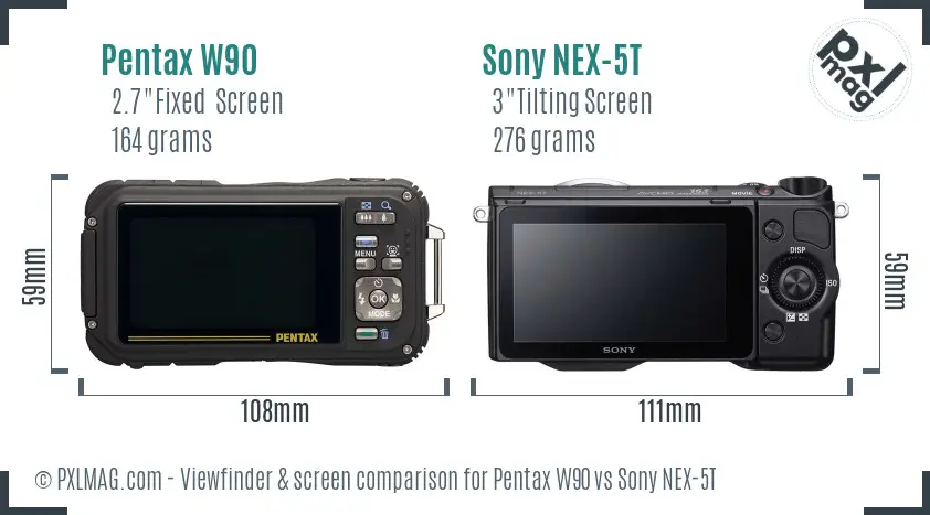 Pentax W90 vs Sony NEX-5T Screen and Viewfinder comparison
