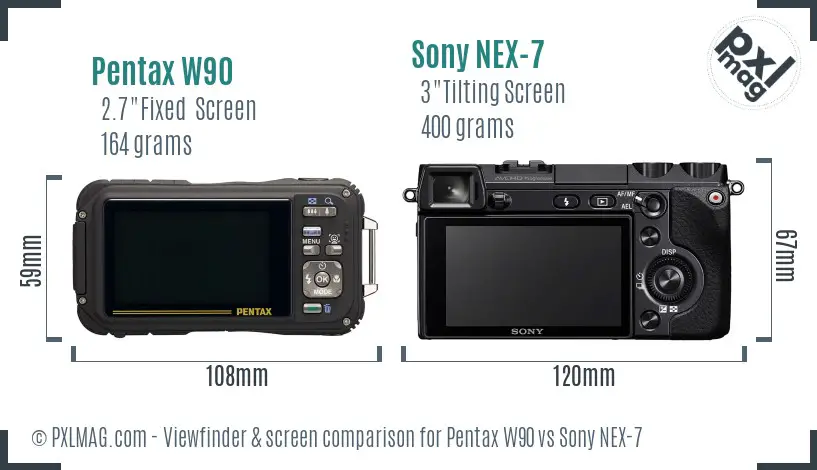 Pentax W90 vs Sony NEX-7 Screen and Viewfinder comparison